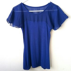 🔵2/$15🔵INC Blue Short Sleeve Top w/ Sheer Fabric S